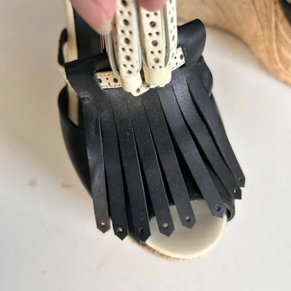 Polo Ralph Lauren Wedge Sandals Size 10 Espadrille Leather Tassels Boho‎ strappy